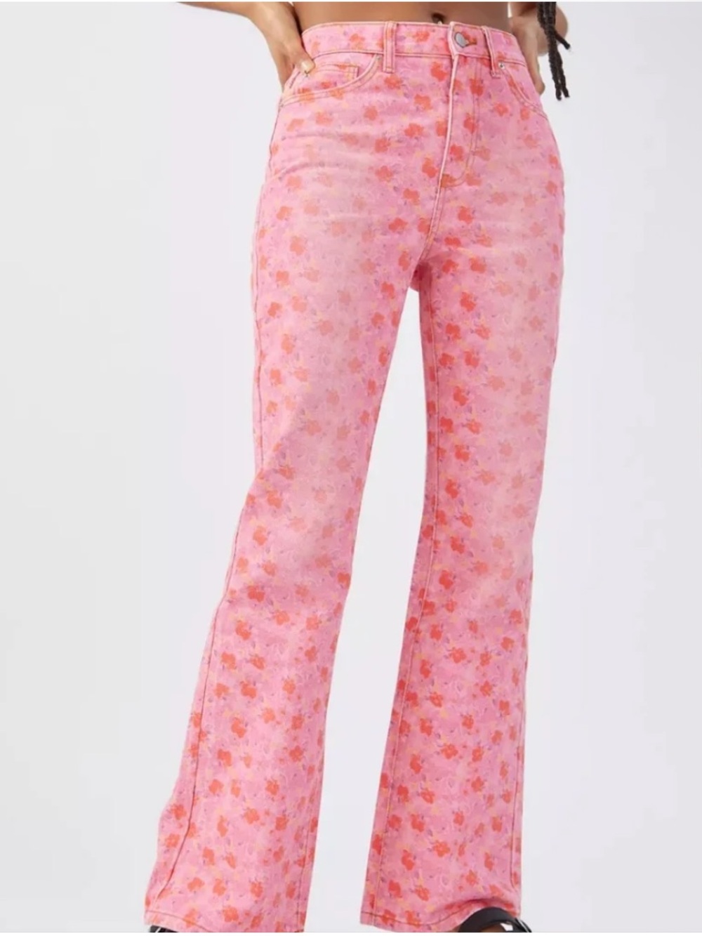 BDG High Rise Flare Denim Jeans 25 Pink Floral Cotton